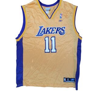 Vintage Los Angeles Lakers Karl Malone NBA Jersey Rare Gold Reebok Men’s XL